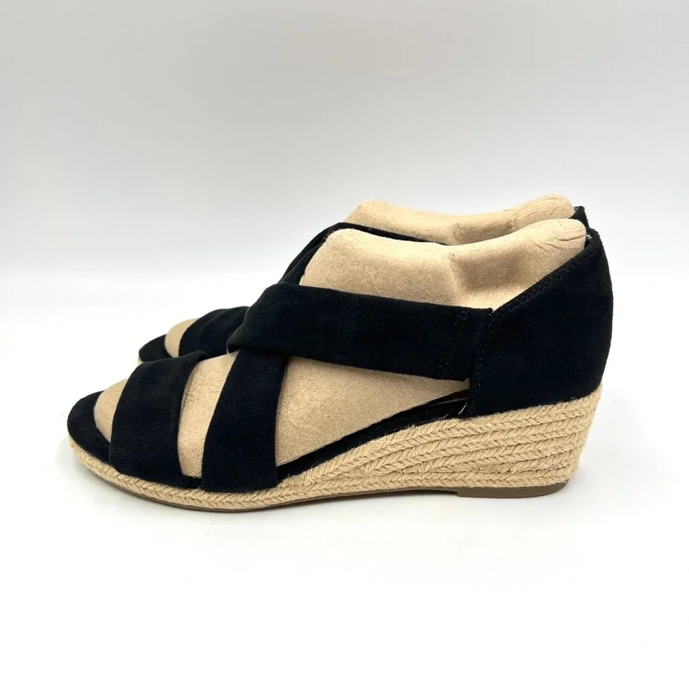 Lifestride Womens Size 6.5 Siesta Black Espadrilles Wedges Sandals‎ Shoes